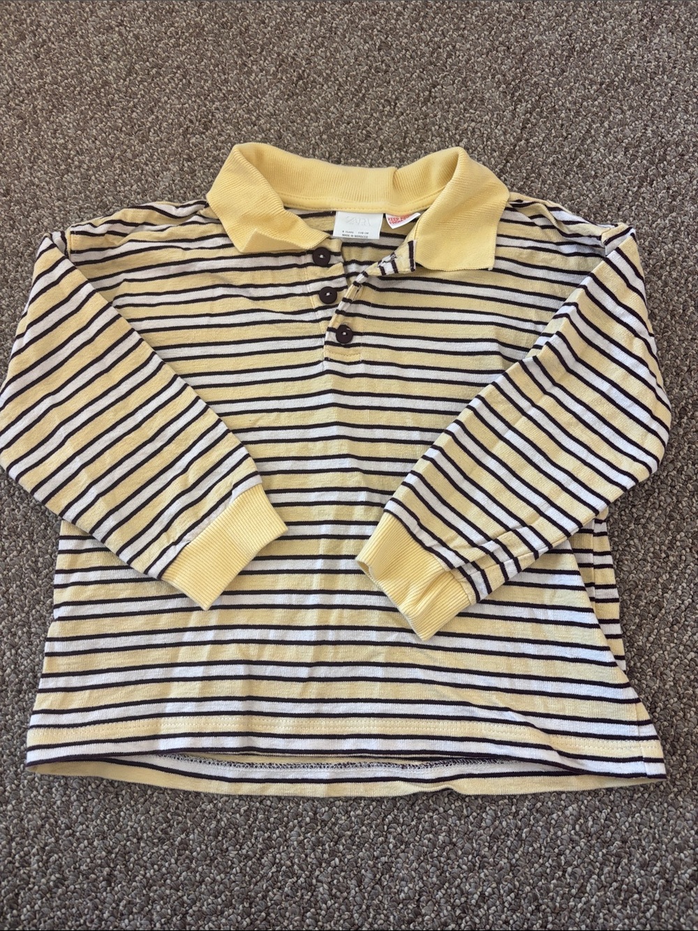 Zara Yellow and Brown Striped Long-Sleeve Polo